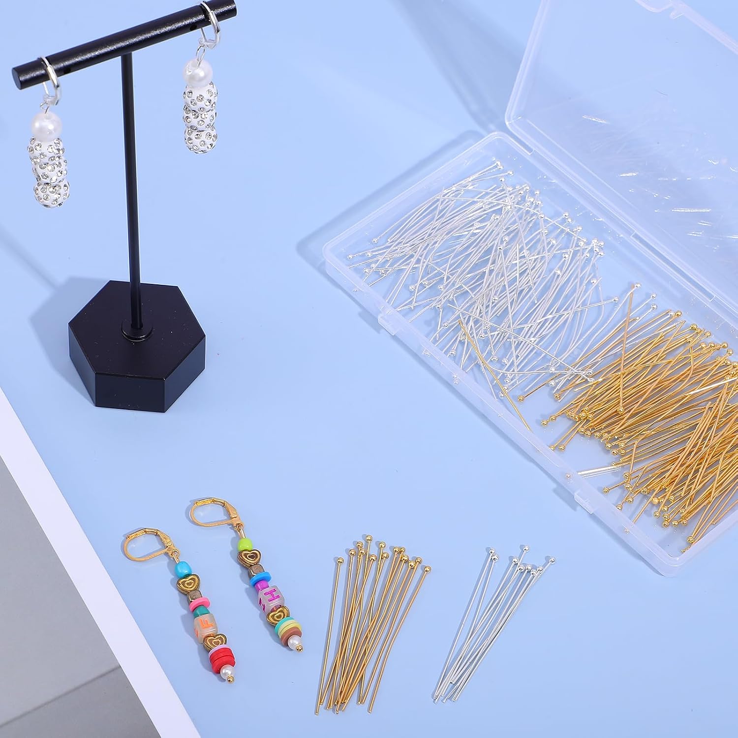 200Pcs Head Pins for Jewelry Making, 70mm Ball Head Pins for DIY Crafts Earring Necklace Pendant Bracelet Jewelry Making (Silver + Gold)
