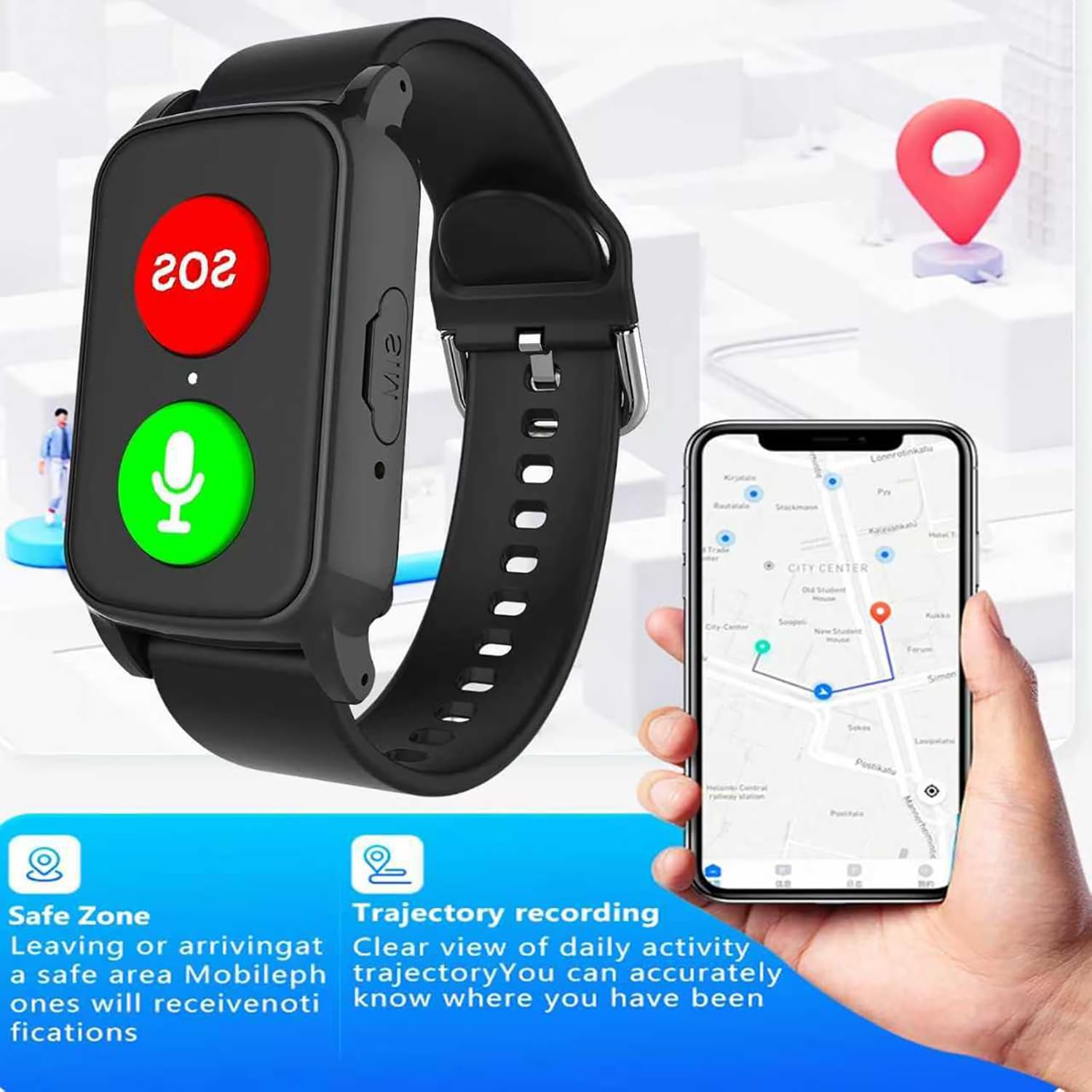 Smart Watch per anziani, localizzatore GPS con rilevamento delle cadute, impermeabile IP67, posizionamento accurato per assistenza agli anziani, dispositivo di allarme di emergenza