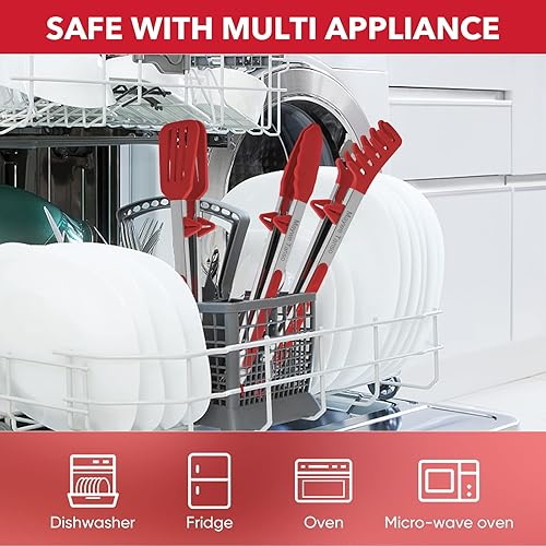 Miniatura 8 de Paquete de 5 pinzas de silicona para cocinar, Maywe Tanso 4 piezas pinzas de cocina de 13 pulgadas con puntas de silicona, pinzas de acero