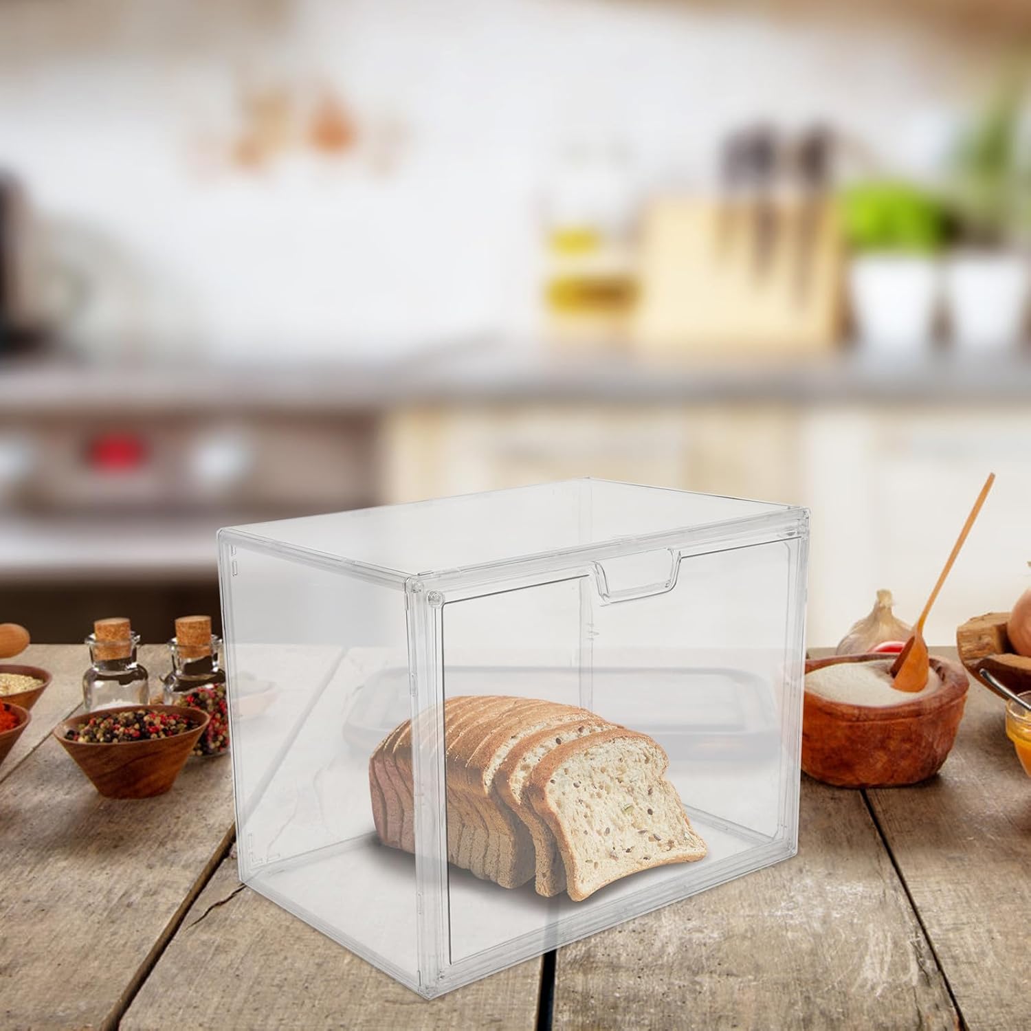 PRETYZOOM Stackable Bread Box Large Acrylic Bread Storage Container for Kitchen Countertop Household with Wide Opening