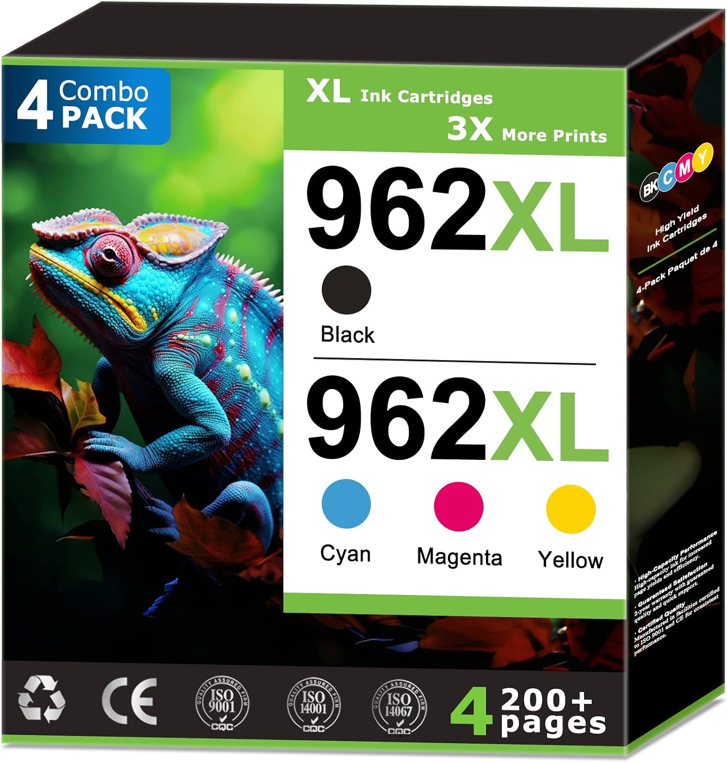 962XL Ink Cartridges Replacements for HP 962 Ink Cartridges Combo Pack (4 Pack), Compatible with HP OfficeJet Pro 9025e 9018 9010 9015 9025 Printers Ink, 962 Black and 962 Color, Updated with V19.7.1