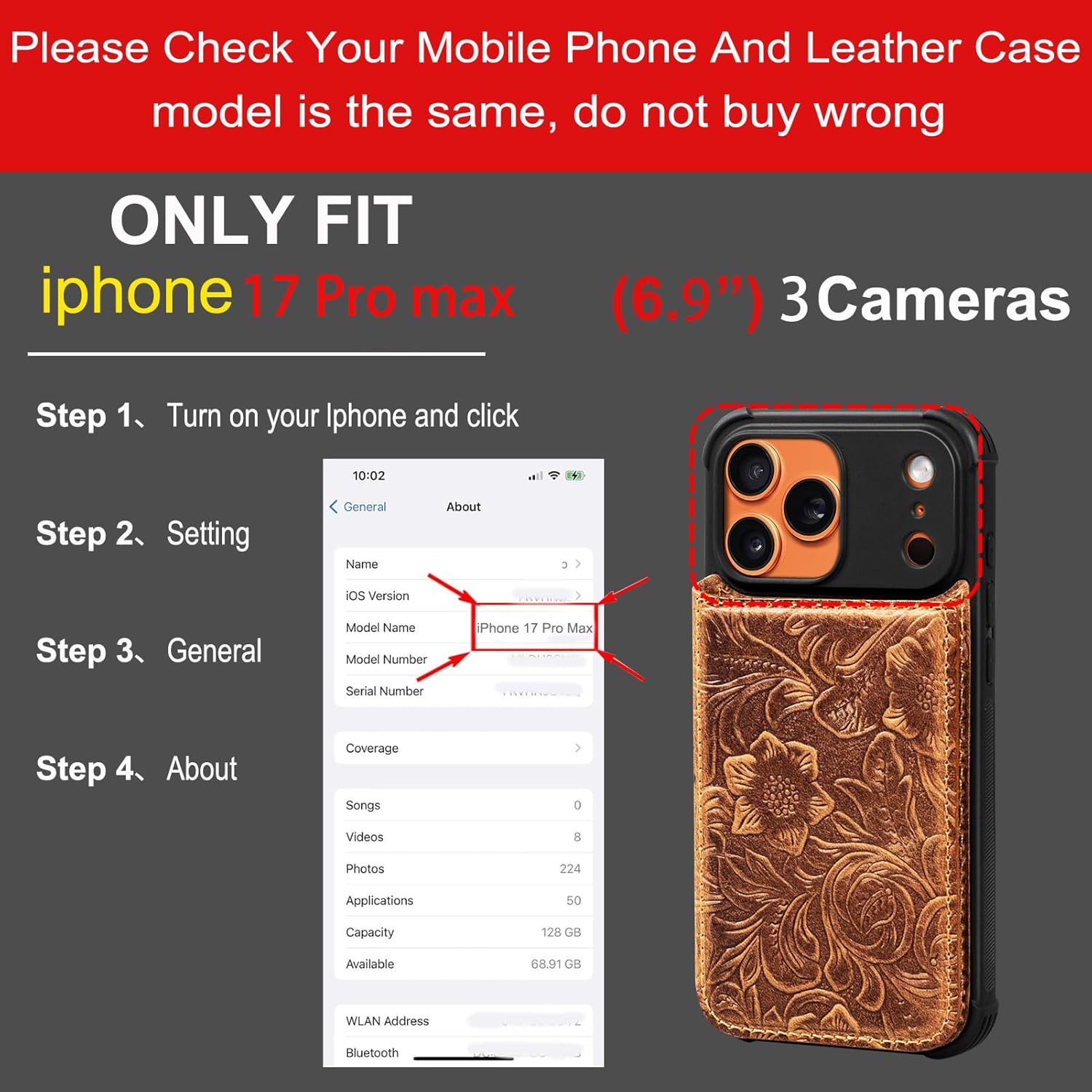 Wallet Real Leather Case Compatible with iPhone 17 Pro Max 6.9",Genuine Leather,Shockproof, Anti-Fall Case, Flip Cover, with Card Slot, Double Magnetic Buckle, Kickstand, Durable Brown