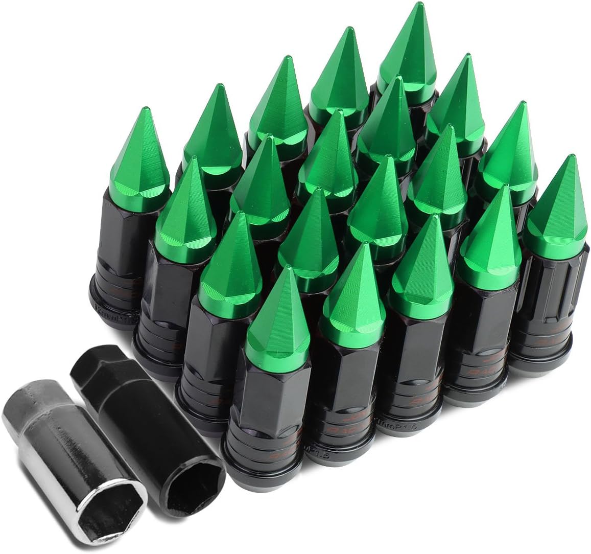 DNA Motoring LN-ZTL-9032-15-GN 16Pcs M12 x 1.5 25mm OD/75mm Height Open End Style Wheel Lug Nuts + Lock Nut + Key + Extension Adapter, Green