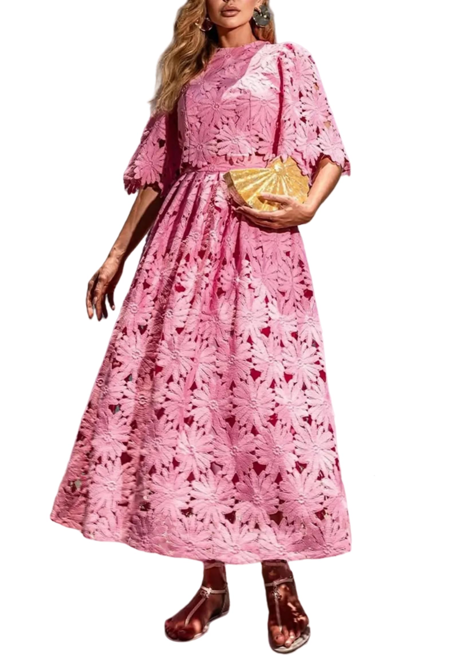 Set di due pezzi da donna elegante tinta unita ricamato a maniche corte crop top e maxi gonna abiti estivi