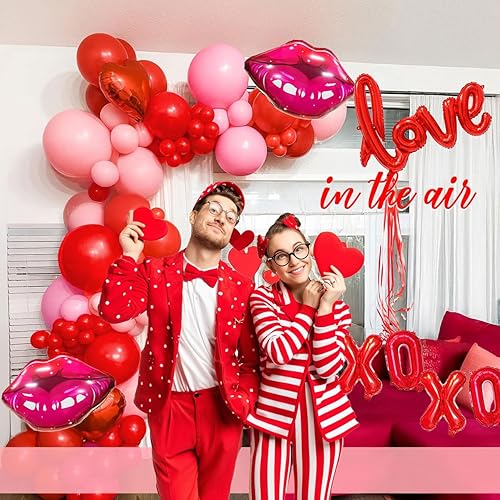 Miniatura 2 de Kit de arco de guirnalda de globos rojos y rosados, más de 130 piezas con arco y flecha XXOO globos en forma de corazón para mujeres y niñas, día de