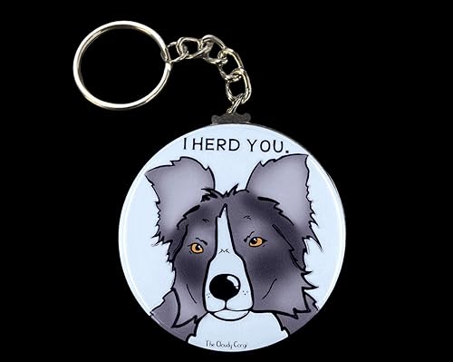 Miniatura 2 de Border Collie Keychain, Funny Herding Dog Key Ring, Pet Portrait Cartoon Art Gifts & Collectible Accessories, 2.25" Handmade Button Style Keychain