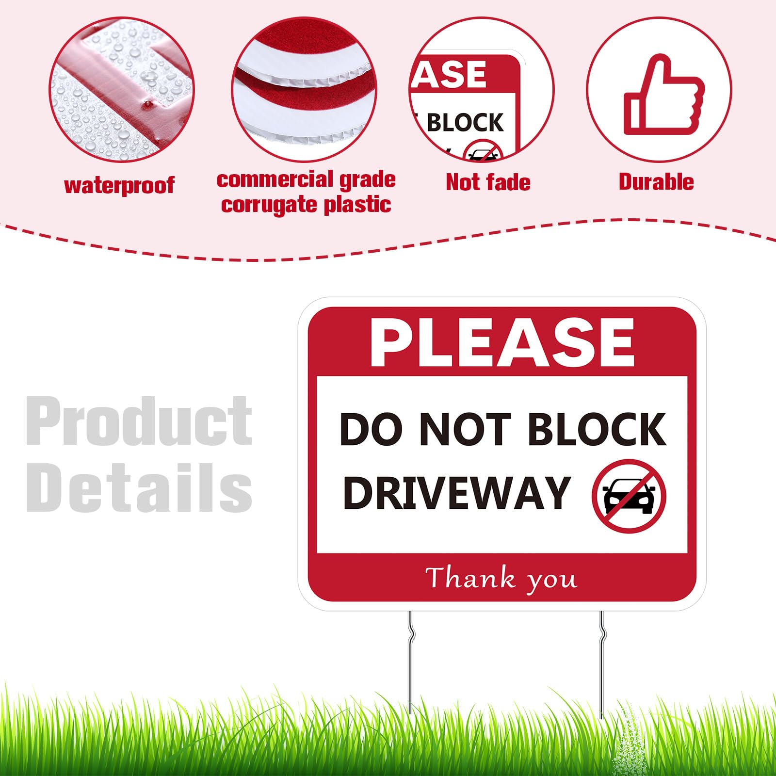 2 Stück „Do Not Block Driveway“-Schilder Mit Pfahl – 43,2 X 33 Cm, Gewellter Kunststoff, Doppelseitig