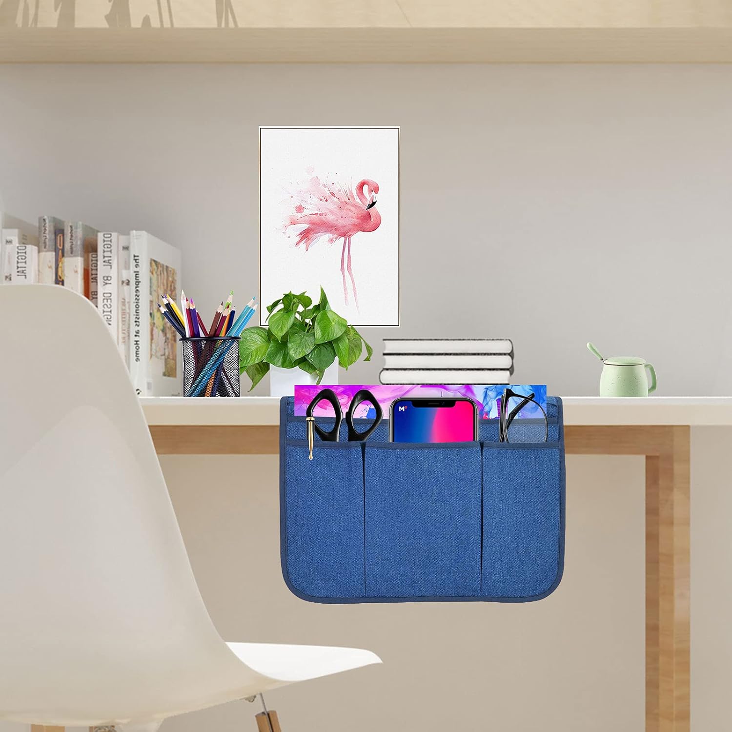 Bedside Caddy Bedside Storage Organizer Magazine Phone Tablet iPad Remote Holder, Organizer Caddy for Home College Dorm Bed, Sofa, Bunk Bed (Classic Blue) - Image 7