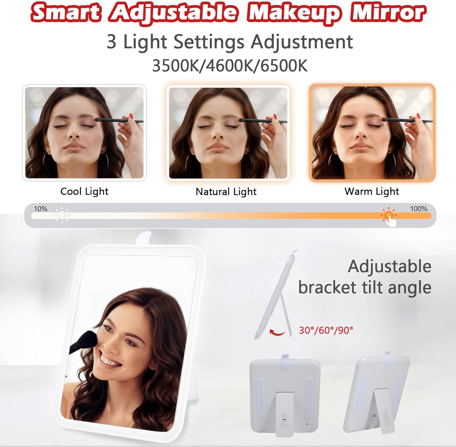 Travel Makeup Bag with Light Up Mirror, Portable Makeup Bag with Led Light Women Waterproof Makeup Travel Case adjustable dividers Rechargeable Vanity Mirror with 3 Color Lights (Black) - Image 2