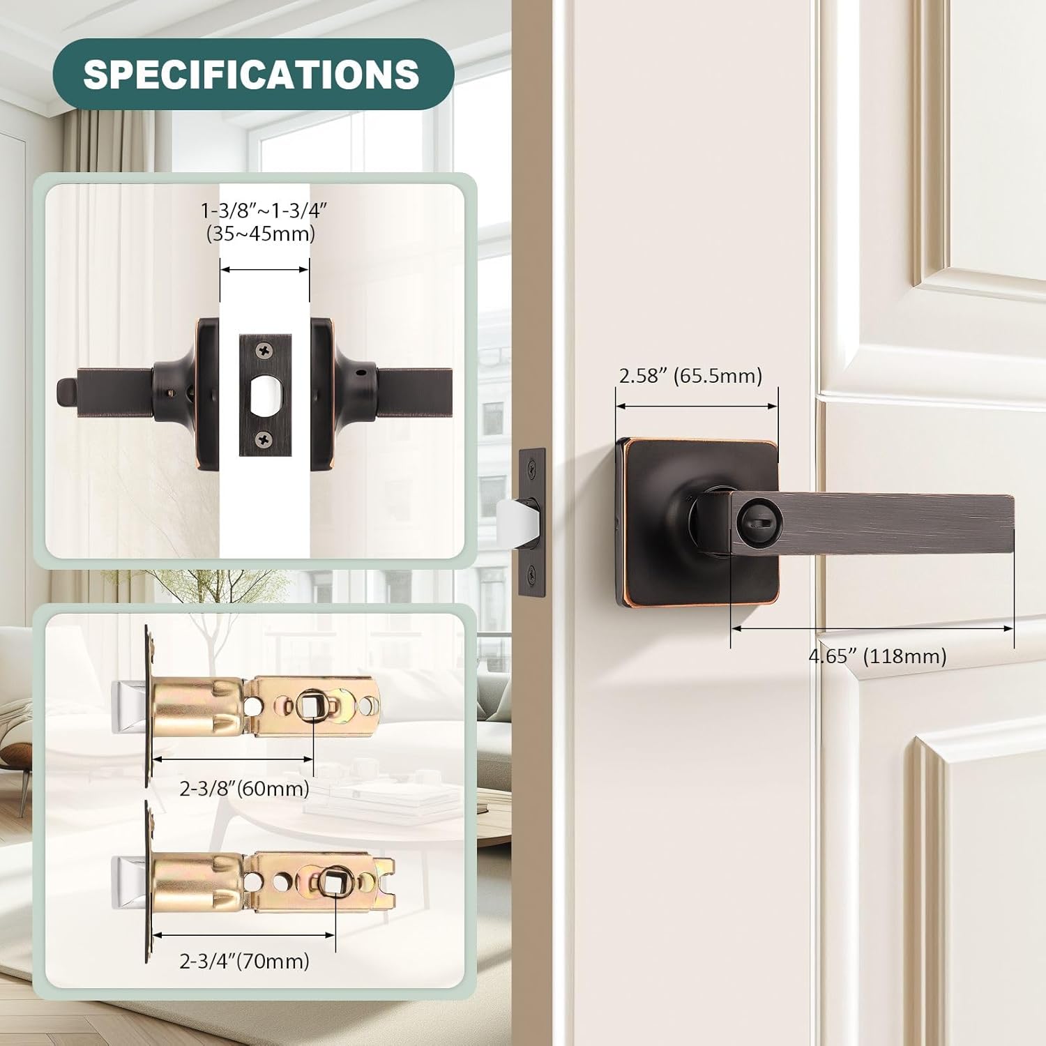 GOBEKOR 5 Pack Oil Rubbed Bronze Door Handle Interior Door Levers Privacy for Bedroom Bathroom Square Door Handles Keyless Straight Levers