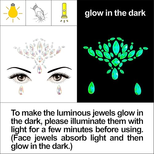 Miniatura 6 de 6 hojas de joyas faciales gemas de diamantes de imitación autoadhesivos  106oz de grosor brillo para el cuerpo ojos trajes de festival rave