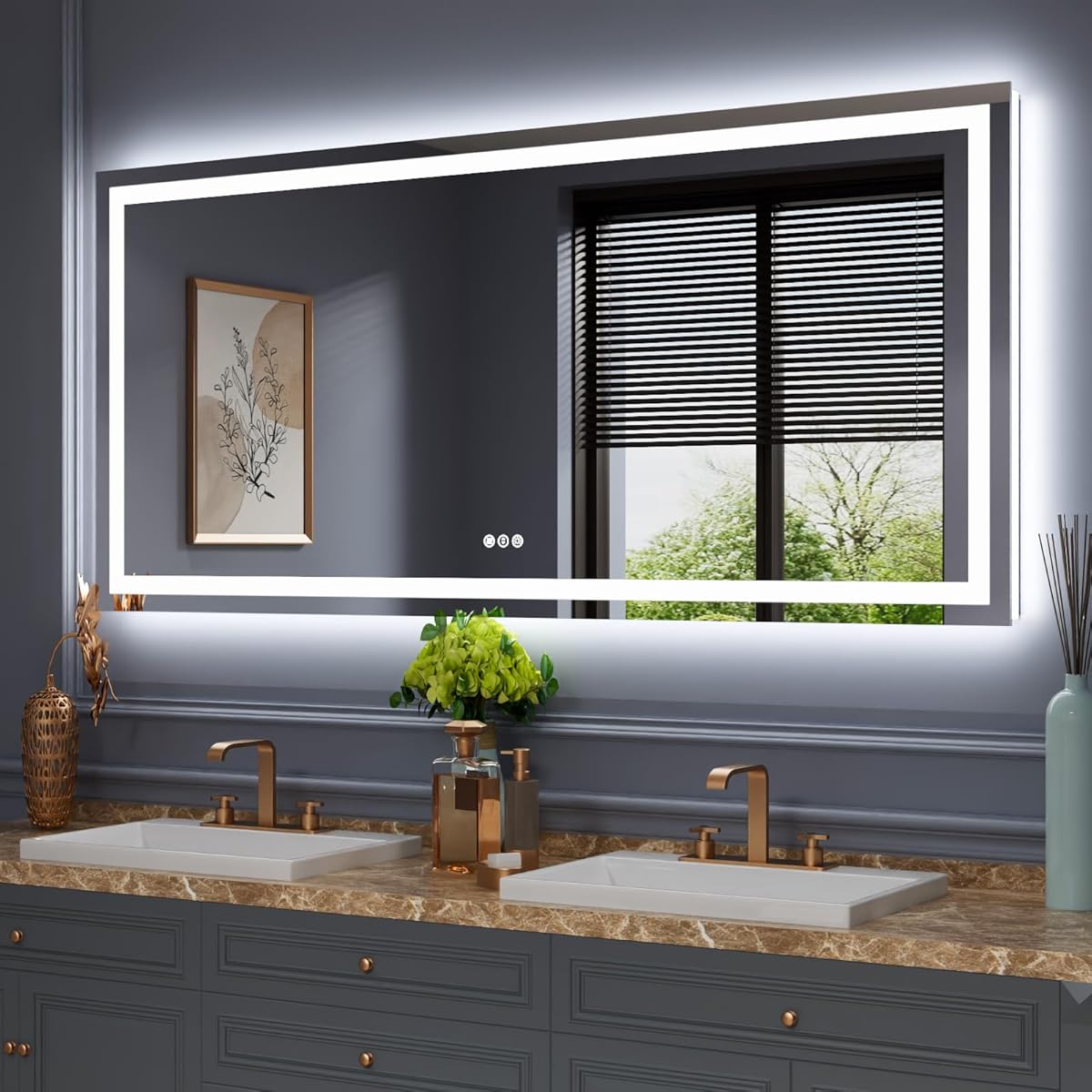 Amorho LED Bathroom Mirror 68" X38" with Front and Backlight, Stepless Dimmable Wall Mirrors with Anti-Fog, Shatter-Proof, Memory, 3 Colors, Double LED Vanity Mirror