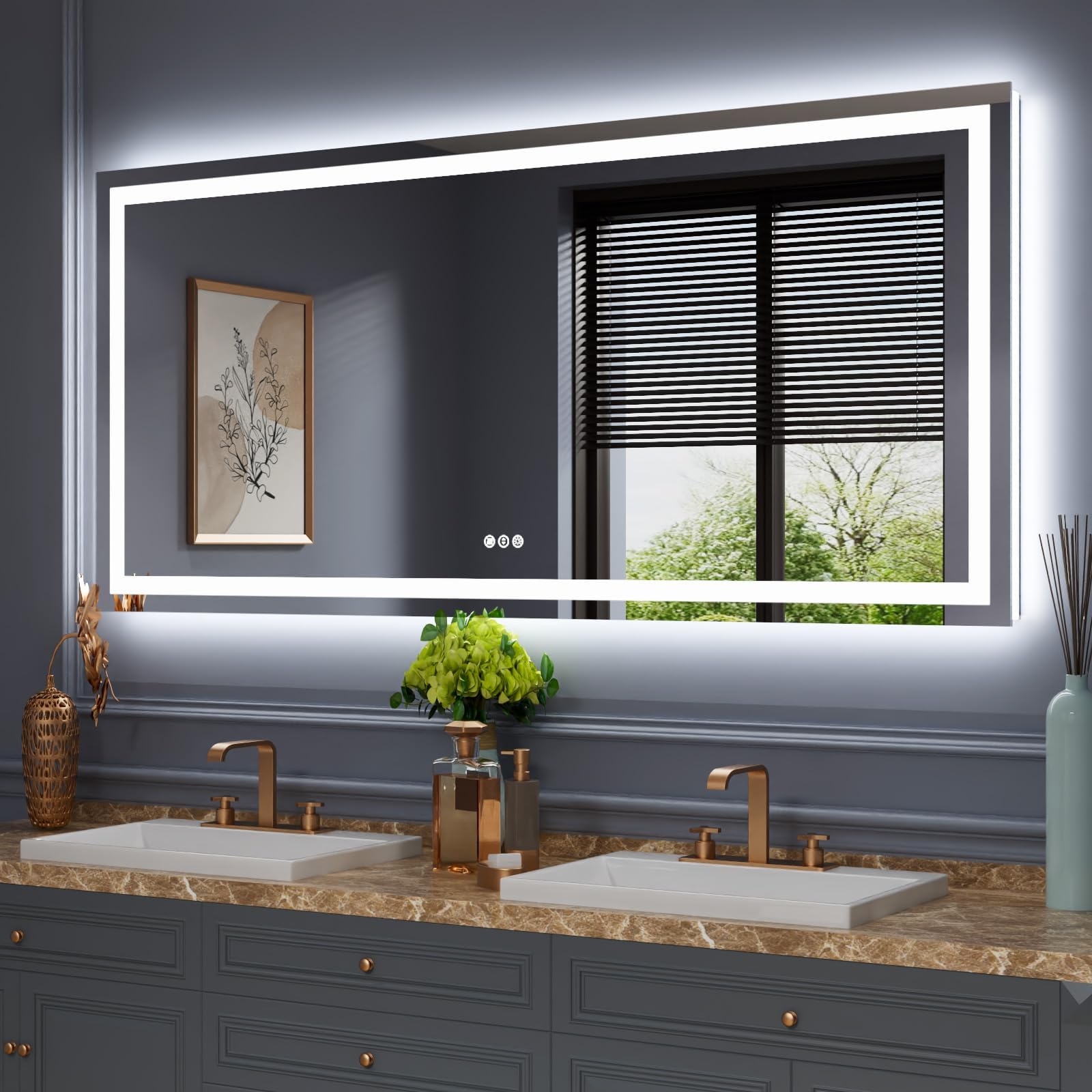 - Amorho LED Bathroom Mirror, 68" X38" with Front and Backlight, Stepless Dimmable Wall Mirrors with Anti-Fog, Shatter-Proof, Memory, 3 Colors, Double LED Vanity Mirror