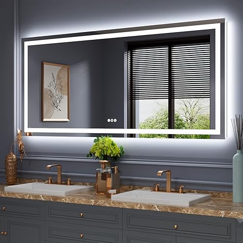 Miniatura 18 de Amorho - Espejo de pared para tocador de baño, de 20x28 pulgadas, con luz LED delantera y luz trasera, espejos de montaje en pared regulables sin