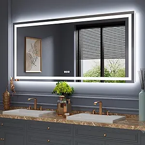 Amorho LED Bathroom Mirror 68" X38" with Front and Backlight, Stepless Dimmable Wall Mirrors with Anti-Fog, Shatter-Proof, Memory, 3 Colors, Double LED Vanity Mirror