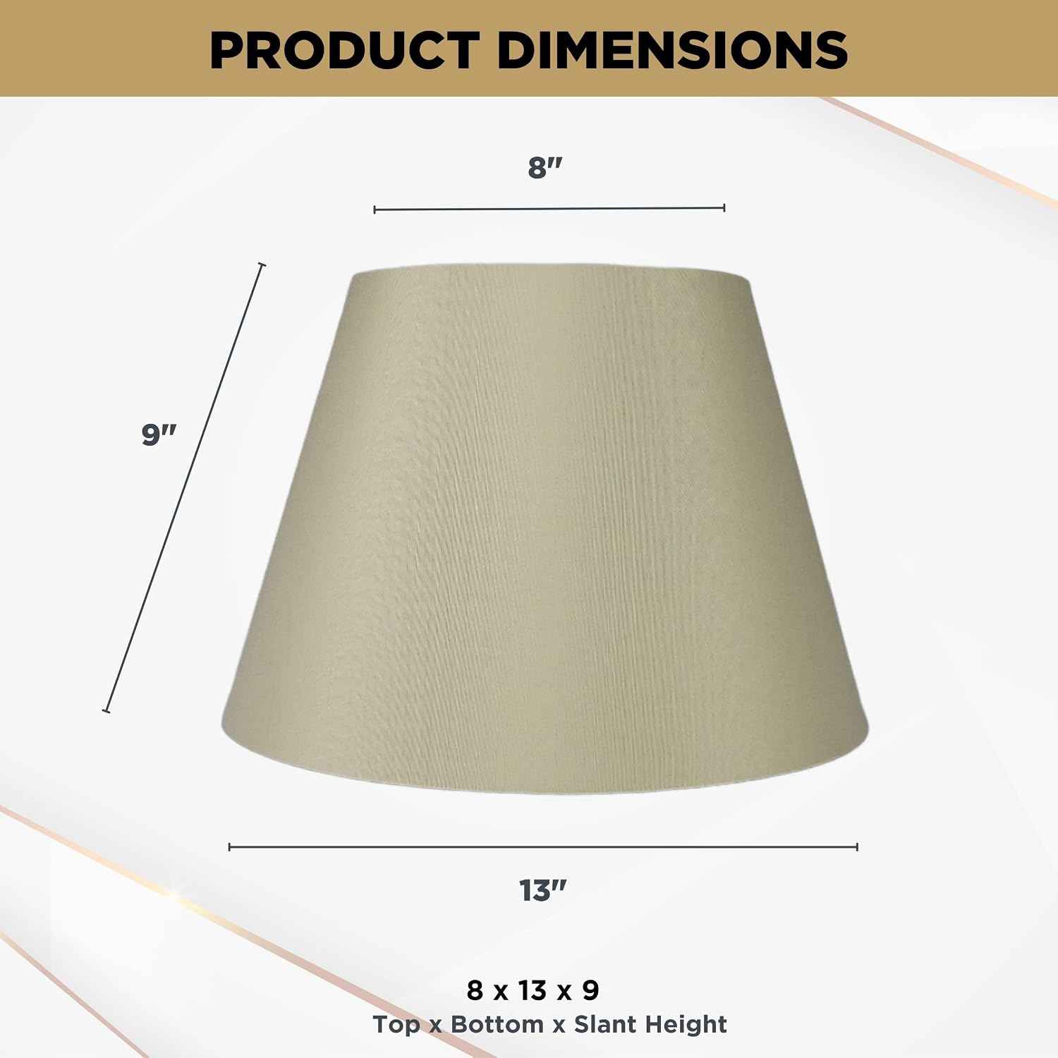Royal Designs, Inc. Set of 2 Deep Empire Hardback Lamp Shade for Table Lamp, Silk Fabric, HB-646-13BG-2, 8 x 13 x 9 in (Top x Bottom x Height), Beige, Includes Set of 2 Lamp Harp Holders