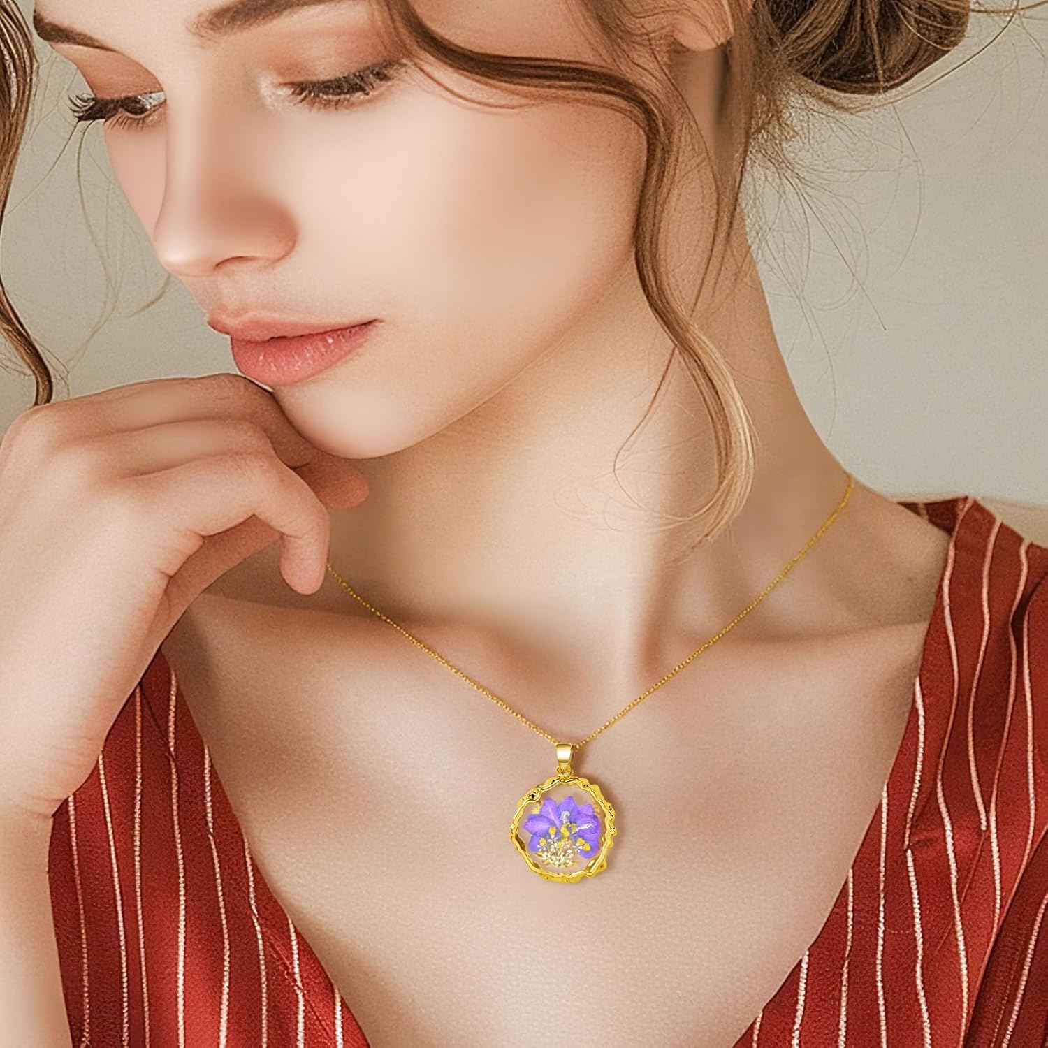 Pressed Flower Necklaces for Women,Birth Flower Necklaces for Women - Image 3