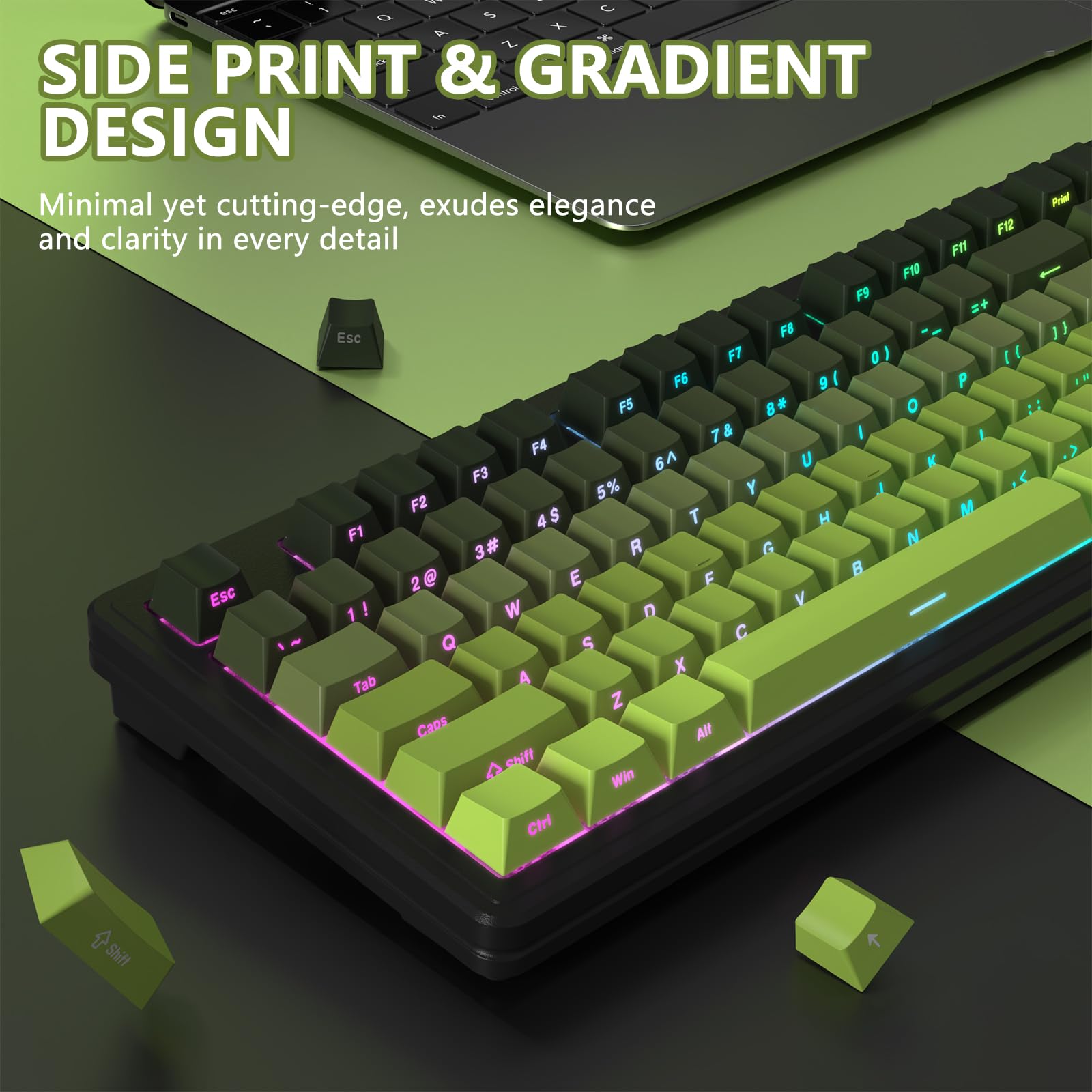 ATTACK SHARK M87PRO Clavier De Jeu Mécanique sans Fil Tkl, BT5.0/2.4G/USB-C Filaire, Clavier RGB à Échange à Chaud, 5000mAh, Disposition Américaine, Impression Latérale Dégradée - Matcha
