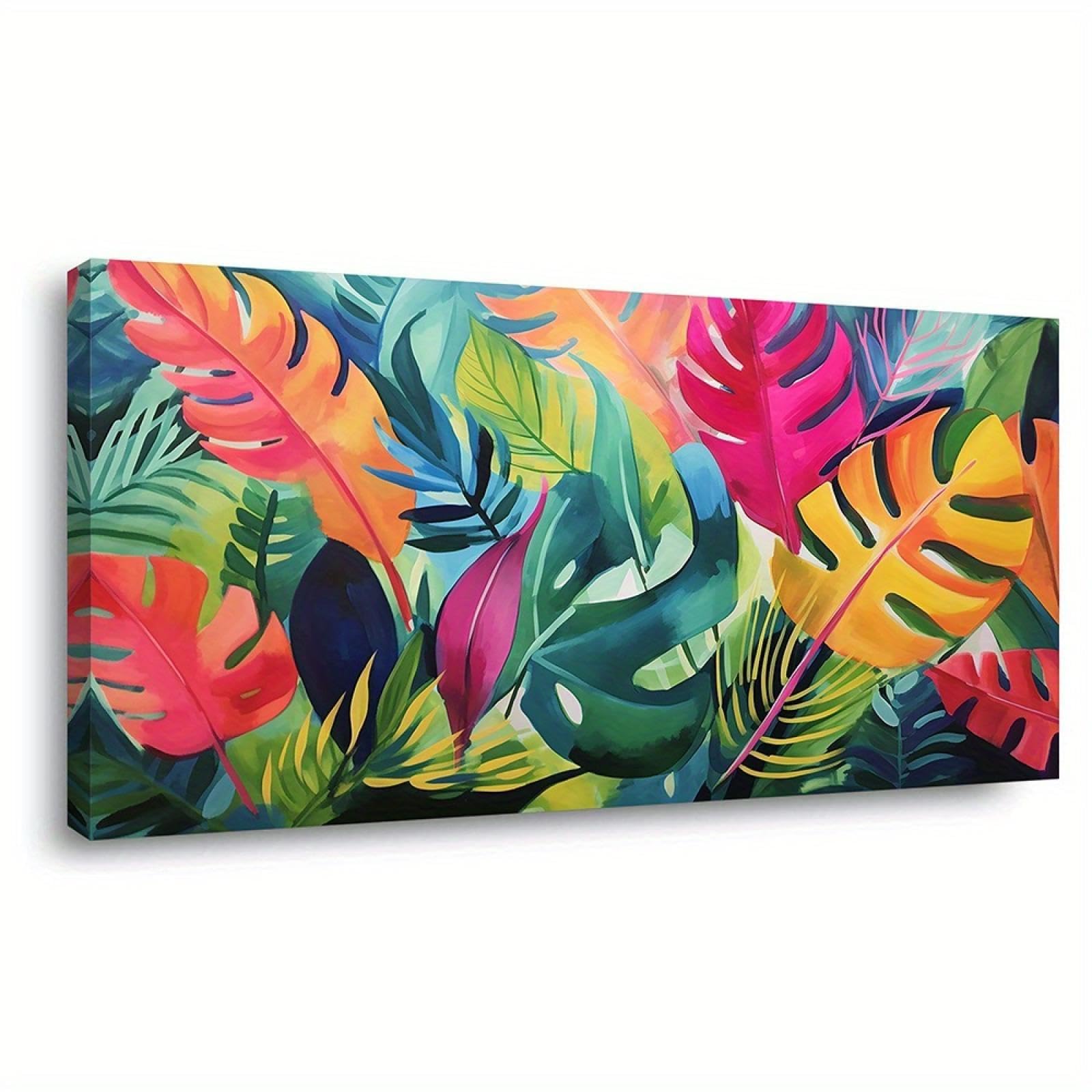 JACBON Abstract Canvas Wall Art Tropical - Modern & Retro Style for Living Room, Bedroom, Office Decor Large Canvas Wall Art 50x100cm（20x39inch InternalFrame