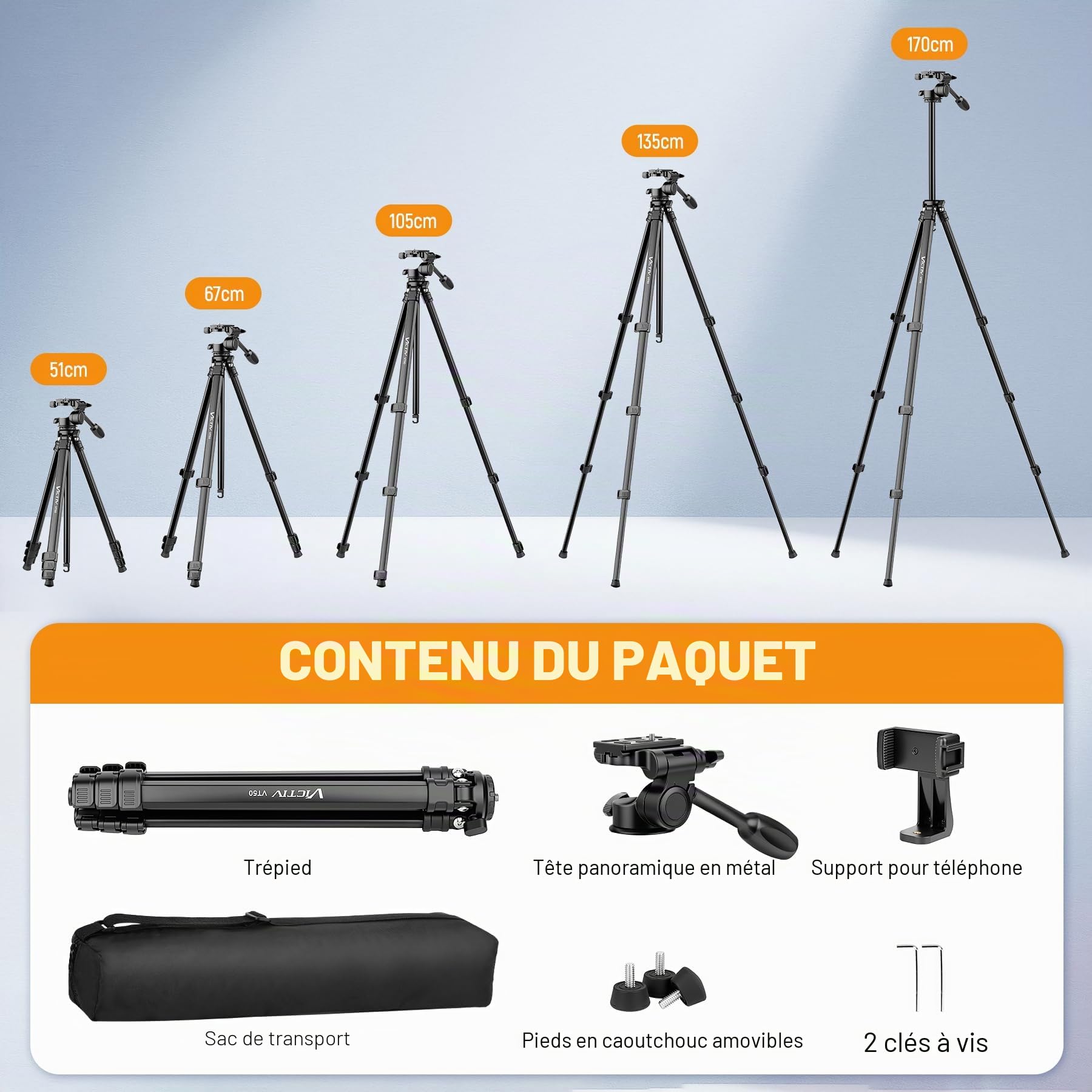 Victiv Trépied Appareil Photo Professionnel, 170cm Trépied Caméra Aluminium