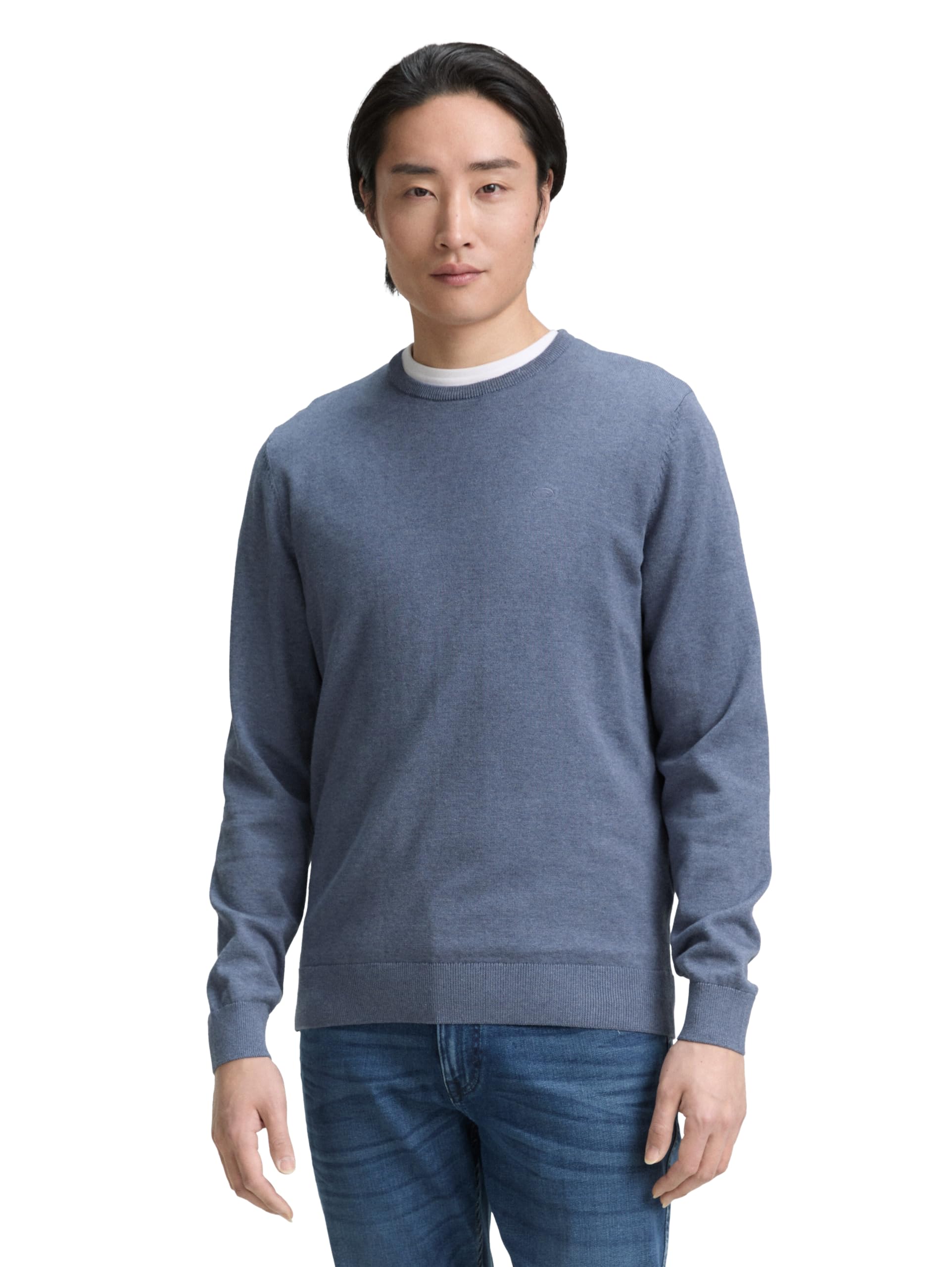 TOM TAILOR Herren 1012819 Basic Strickpullover Mit Crewneck, 18964 - Vintage Indigo Blue Melange, 3XL EU