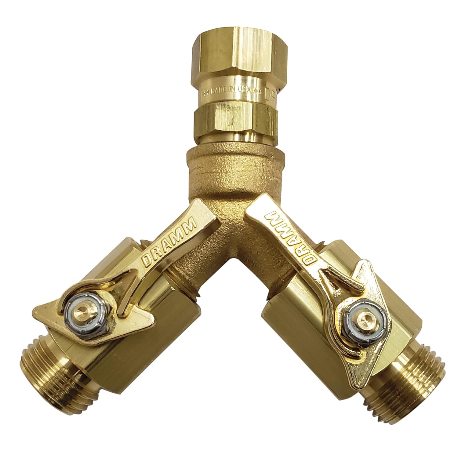Dramm Twin Brass Hose Shut-Off Valve – Dual Garden Hose Water Control Splitter