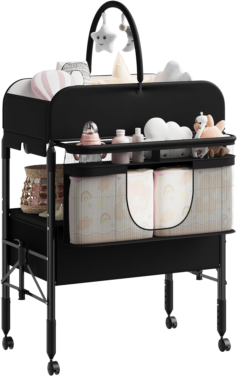 GarveeHome Baby Changing Table with Storage, Portable Foldable Diaper Changing Station with 2 Storage Baskets, Height Adjustable Waterproof Changing Table for Infant and Newborn