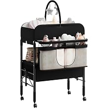 Portable Baby Changing Table with Drawers and Wheels - Collapsible Diaper Changing Station - Adjustable Height - Mobile Nursery Organizer for Newborn Infant Care - Sturdy Frame