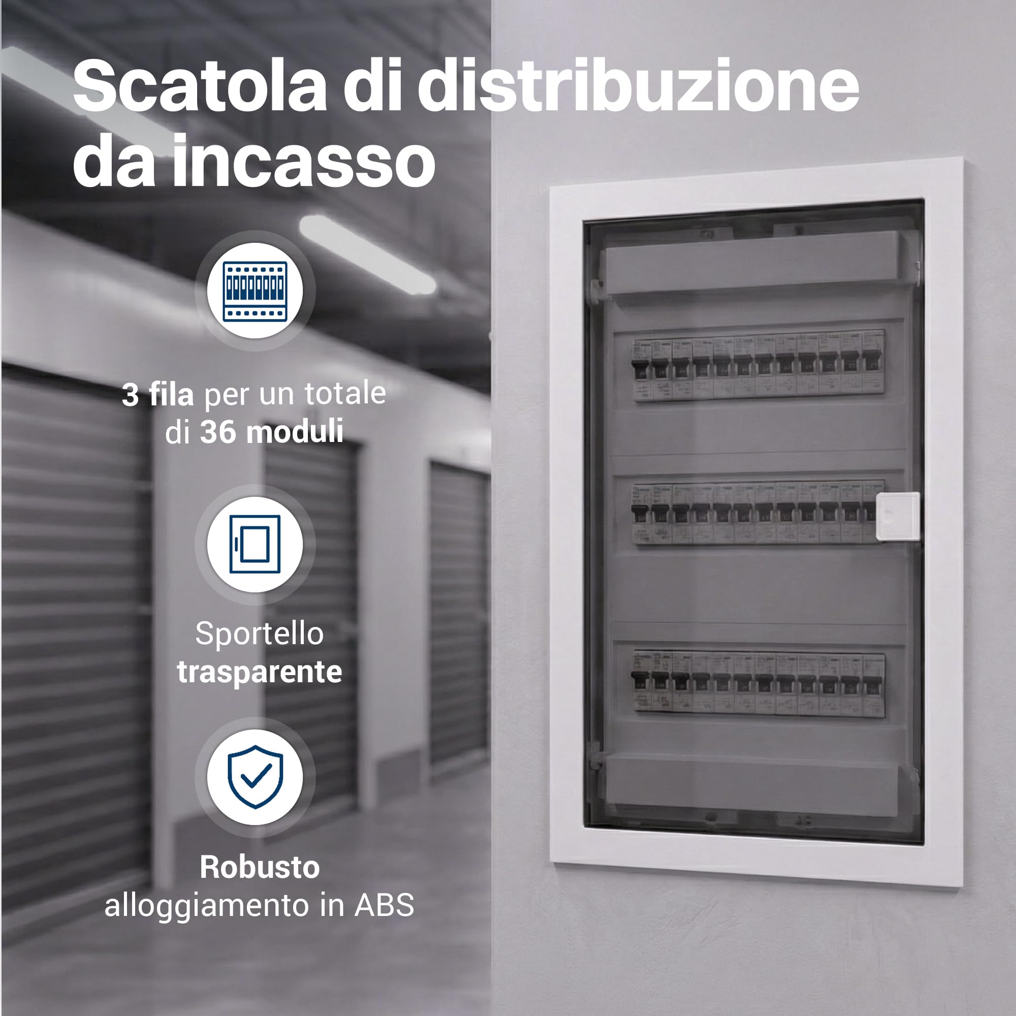 Intratec Centralino da Incasso 3 Fila – Quadro di Distribuzione IP40 per 36 Moduli con Porta Trasparente e Guida DIN per Installazioni Elettriche Casa e Ufficio – 592 x 347 x 92mm