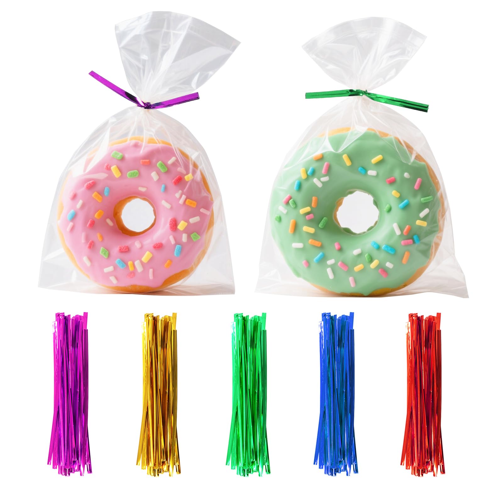 PPRAFDD 200 Pcs 13x18cm Cellophane Treat Bags, Clear Goodie Bag With Twist Ties, Clear Cookie Bags for Gift Wrapping