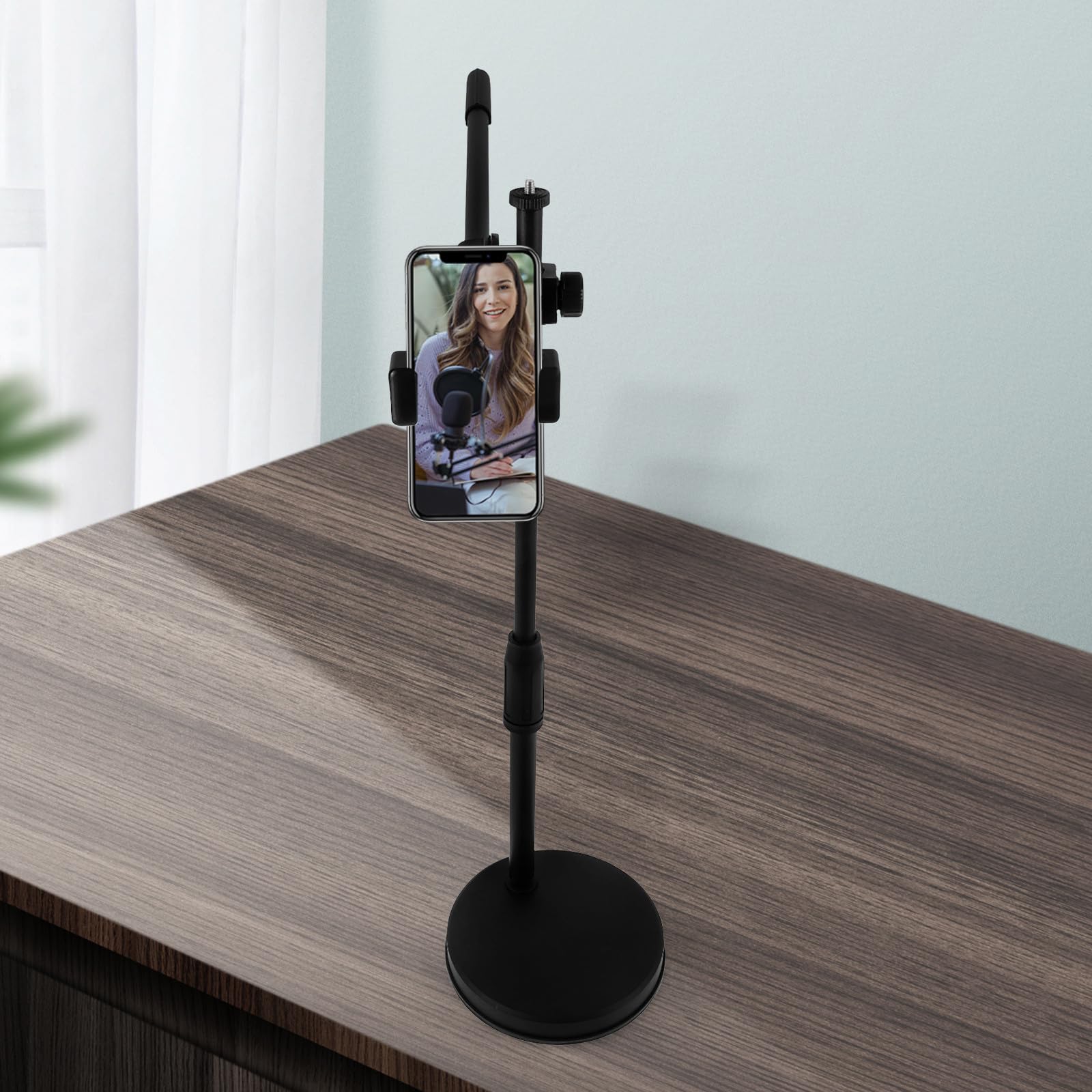 Soporte de Teléfono para Escritorio Soporte de Cámara Superior de Abs y Metal Negro Rotación 360° y Cabezal Trípode, para Móvil y Cámara, Uñas, Dibujo y Fotografía en Casa