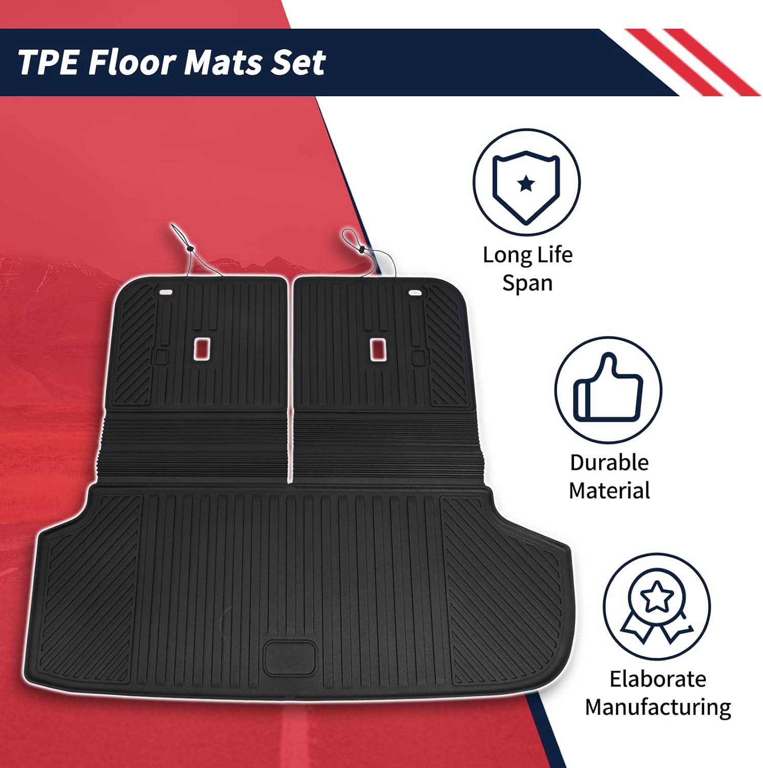 TPE Floor Mats Set for Hyundai Ioniq 9 6-Seats 2026, All-Weather Waterproof Cargo Liner with Seat Back Protector + Mini Broom & Dustpan Set, Odorless Anti-Slip Interior Accessories