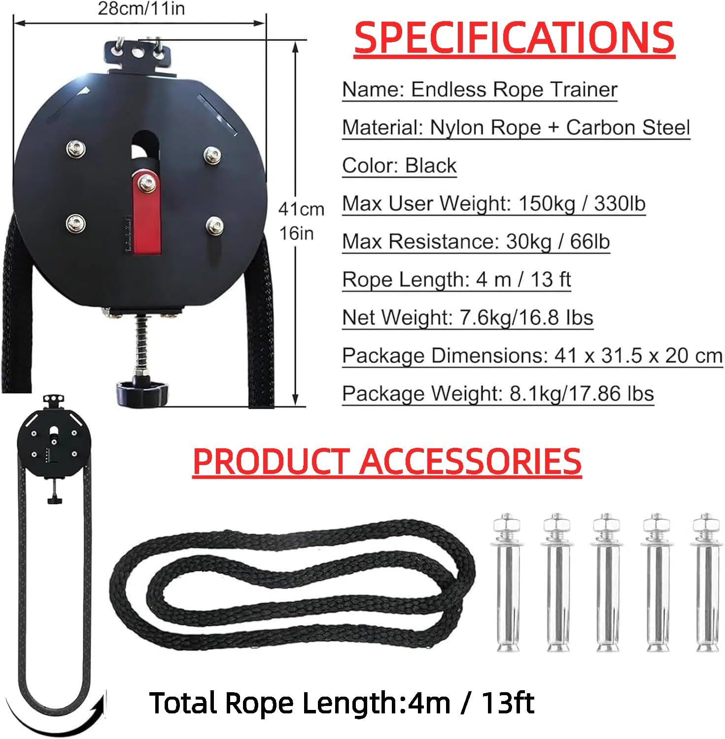 Endless Rope Trainer,5-30kg Adjustable Resistance Trainer Machine,Endless Rope Trainer for Home Gym,Full Body Workout Tool for Muscle Endurance Upper Extremity Training Aerobic Exercise
