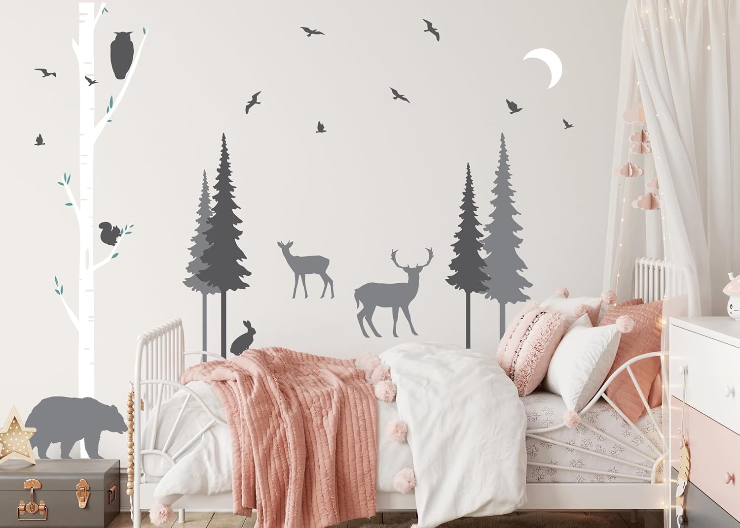 PapaKit Forest Pine and Birch Tree Wall Decal (Essential Pack) Baby Girls Boys Nursery Children Kids Teens Room Home Decor | Creative Art Pattern | Safe Removable Adhesive