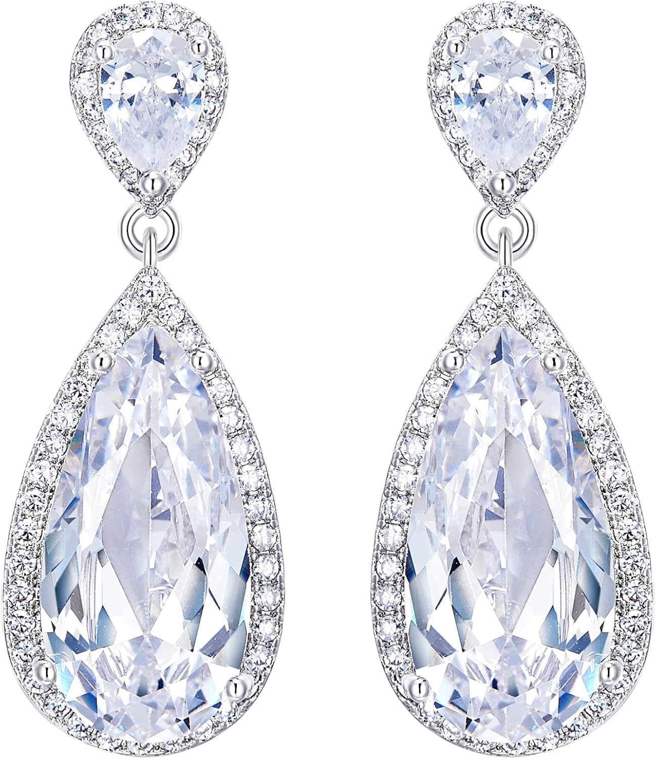 EVER FAITH Sieradenset met kubieke zirkonia, voor bruid, bruidsmeisje, fonkelende elegante druppelhanger, halsketting, hangende oorbellen, armband voor dames, zirkonia, Zirkonia