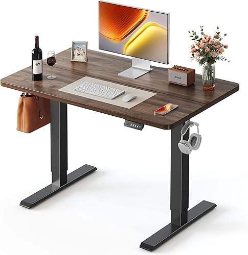 Miniatura 27 de FEZIBO Escritorio de pie, 48 × 24 pulgadas, altura eléctrica ajustable, para sentarse y ponerse de pie, escritorio de oficina para computadora con