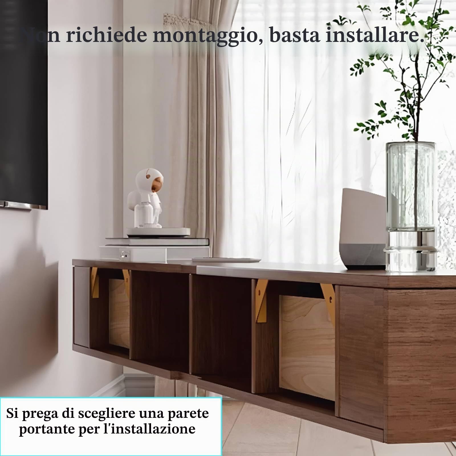 Mobile TV Sospeso con Luce LED – Mobile TV a Parete, Multimediale TV Moderna Legno massello-Noce 240CM