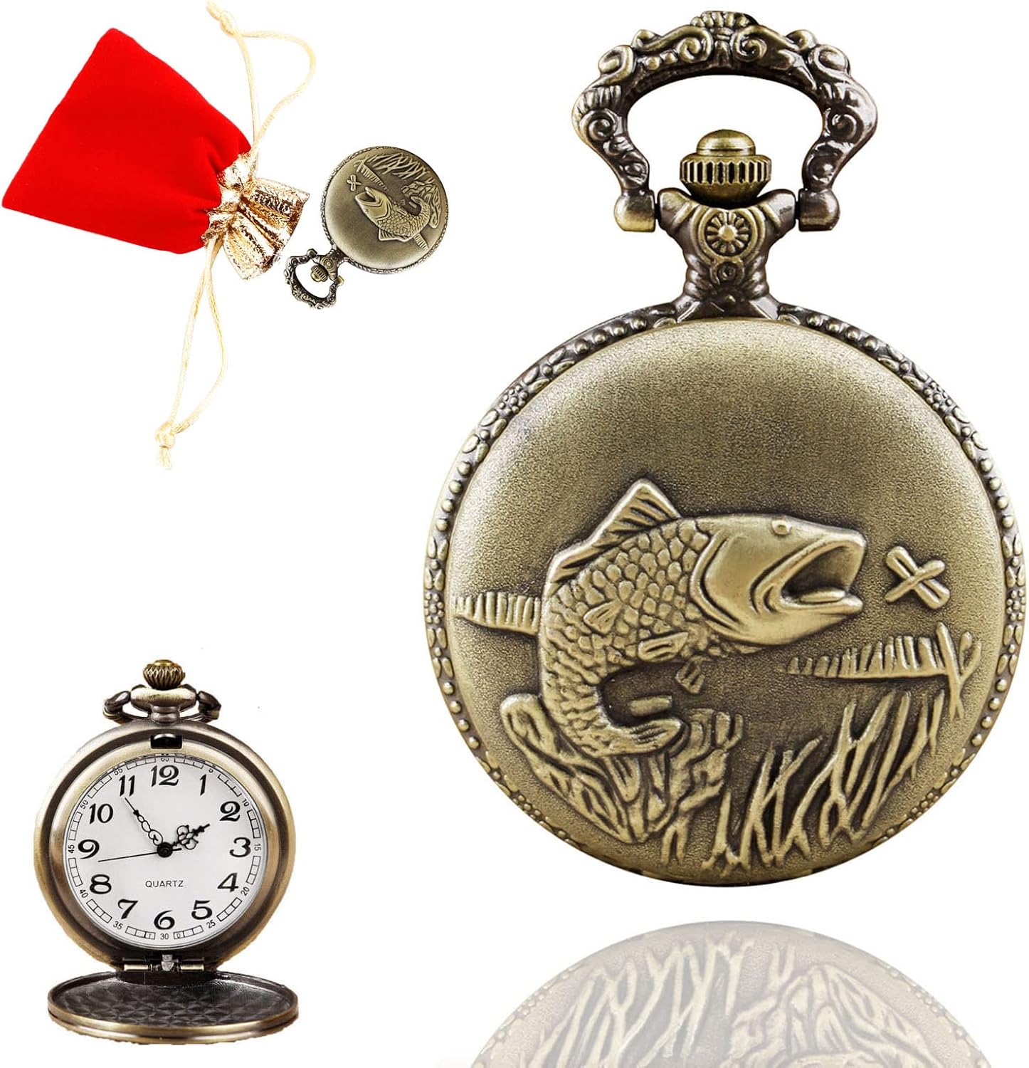 Mens Quartz Pocket Watch Green Eyes Round Case Shape Pendant Necklace Pocket Watch