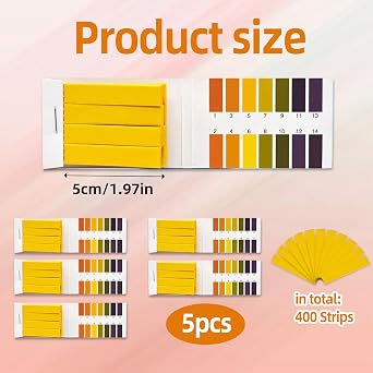 Bansusu Universal Ph Test Strips 5packs(400 Strips) Universal Indicator Paper Litmus Paper Ph 1-14 Testing Strips Kit for Soil, Water, Saliva, Cosmetic, Pet Food & Diet pH Test