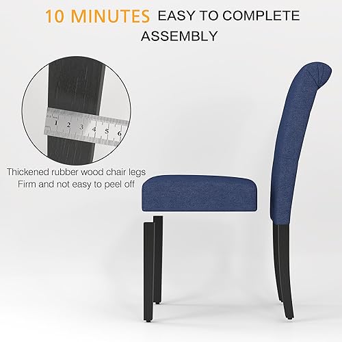 Miniatura 8 de Juego de 2 sillas de comedor tapizadas, sillas de cocina Parsons copetudas con patas de madera maciza, silla auxiliar de tela moderna para