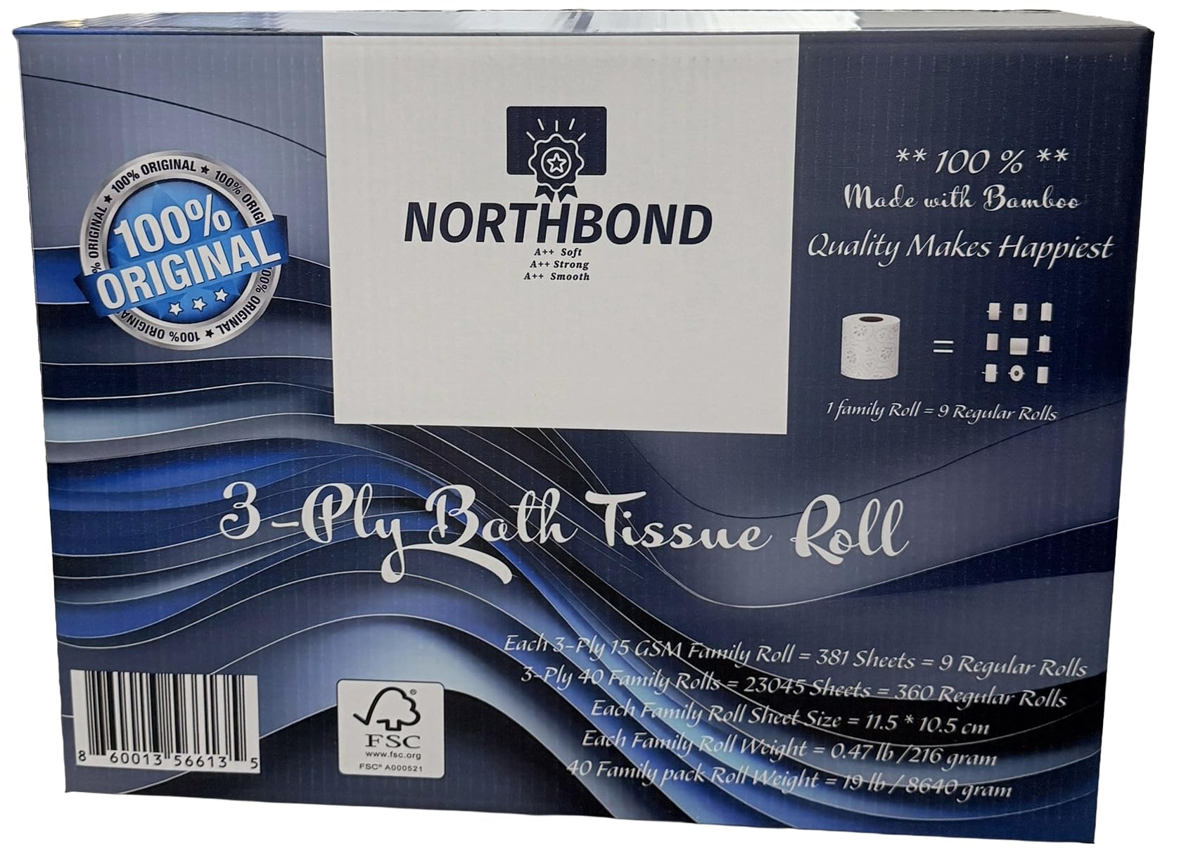 Luxury 3-Ply Bamboo Toilet Paper - Ultra Soft Strong - 40 Family Rolls 360 Regular Rolls - 23