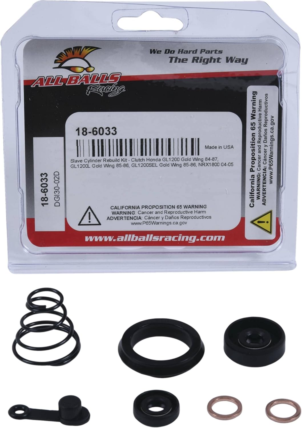 All Balls Racing Clutch Slave Cylinder Kit 18-6033 Compatible With/Replacement For Honda GL1200 Gold Wing 1984-1987, GL1200L Gold Wing 1985-1986, GL1200SEL Gold Wing 1985-1986