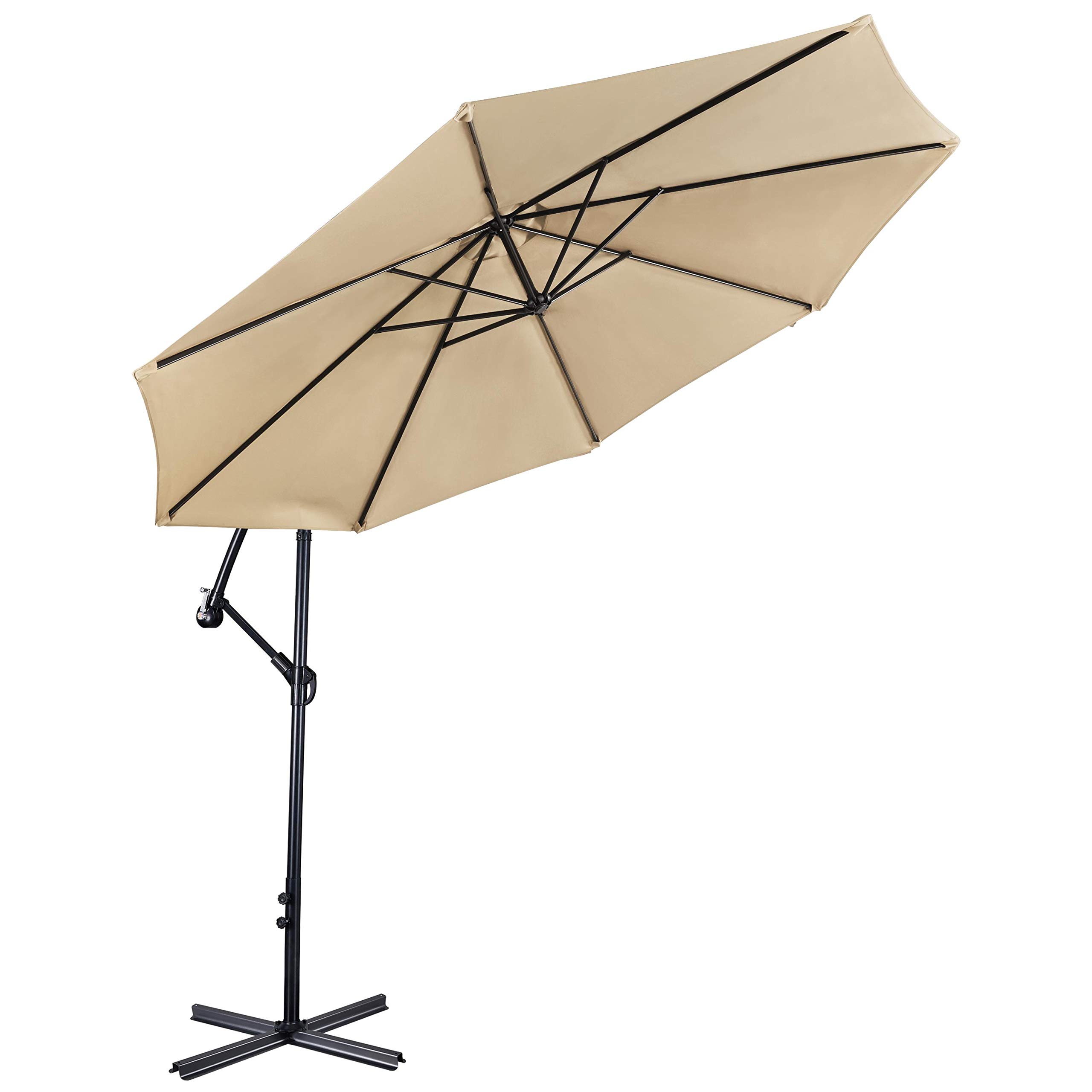 Yaheetech2.9M Garden Banana Parasol 10FT Patio Cantilever Umbrella for Outdoor Acitivities, Crank & Tilt, Tan
