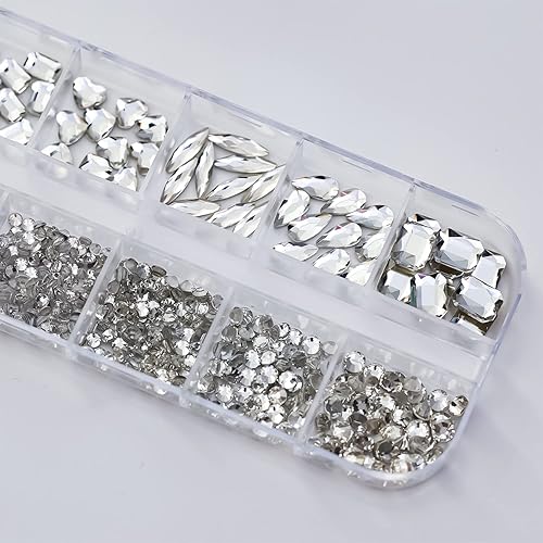 Miniatura 6 de 1101 diamantes de imitación de cristal puro para uñas, diamantes y gemas blancos brillantes, dijes de uñas de varios tamaños y formas para
