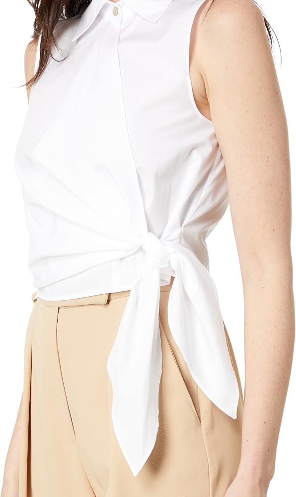 Vince Sleeveless Wrap Shirt Optic White 10 at Amazon Women's