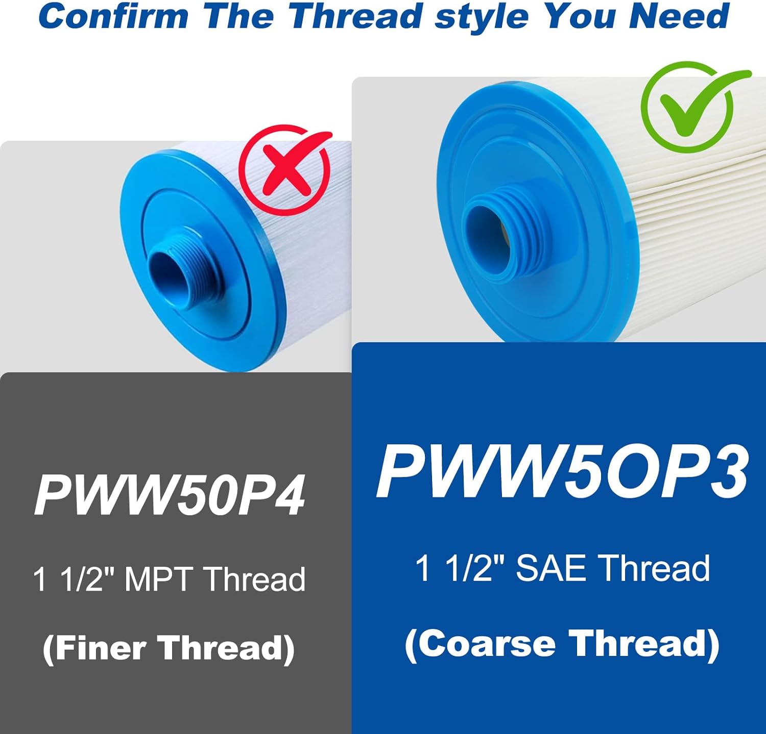 6CH-940 Spa Filter Cartridge Replacement - Compatible with PWW50P3 (NOT PWW50P4), FC-0359, 817-0050 - 8-1/4" 50 sq.ft Threaded Pool Filter with Trilobal Fabric - 2 Pack - Image 4