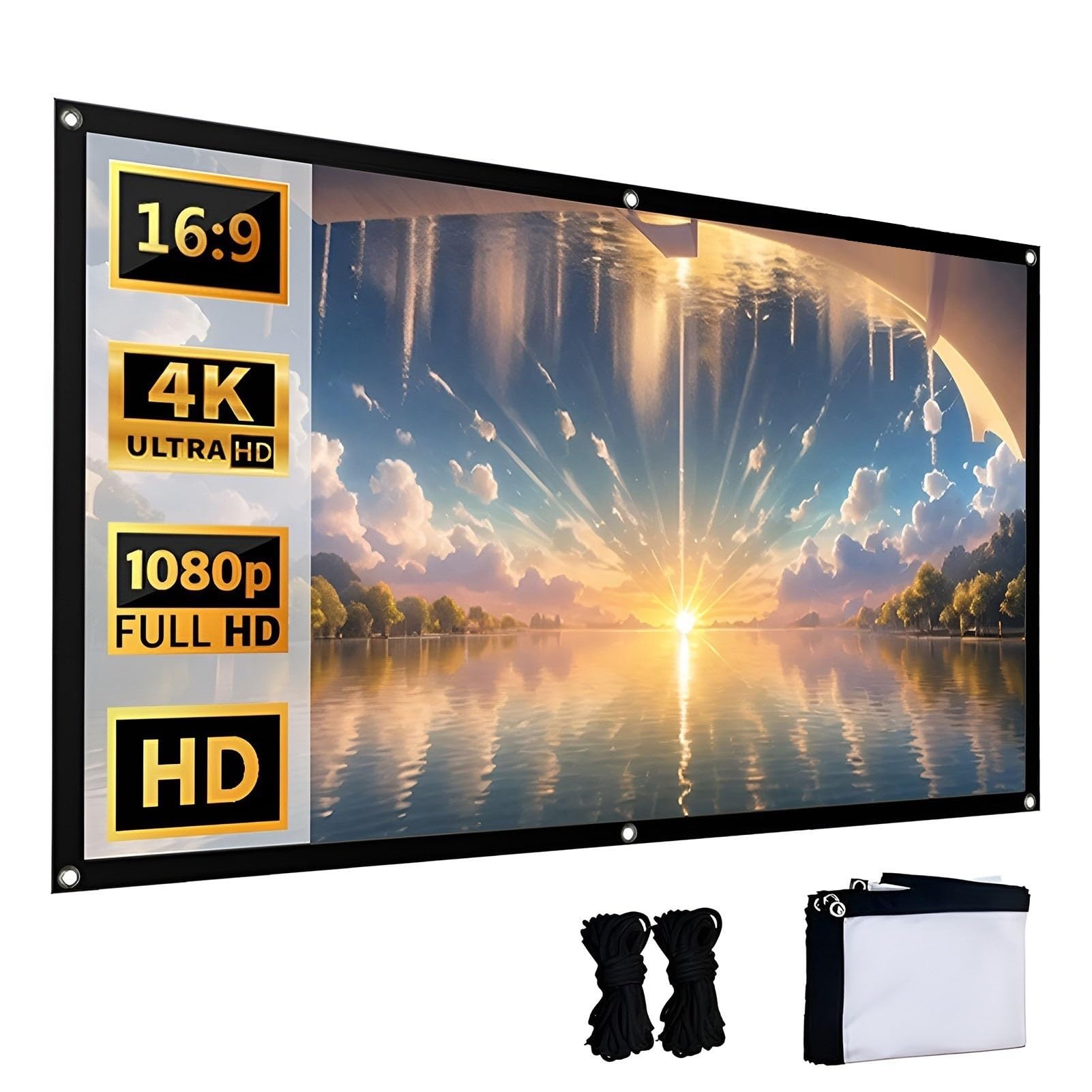 Schermo per Proiettore Pieghevole Portatile da 300 Pollici 16:9 Telo Proiettore 4k HD Anti Rughe, Supporta la Proiezione su Doppia Faccia(200 Inch)