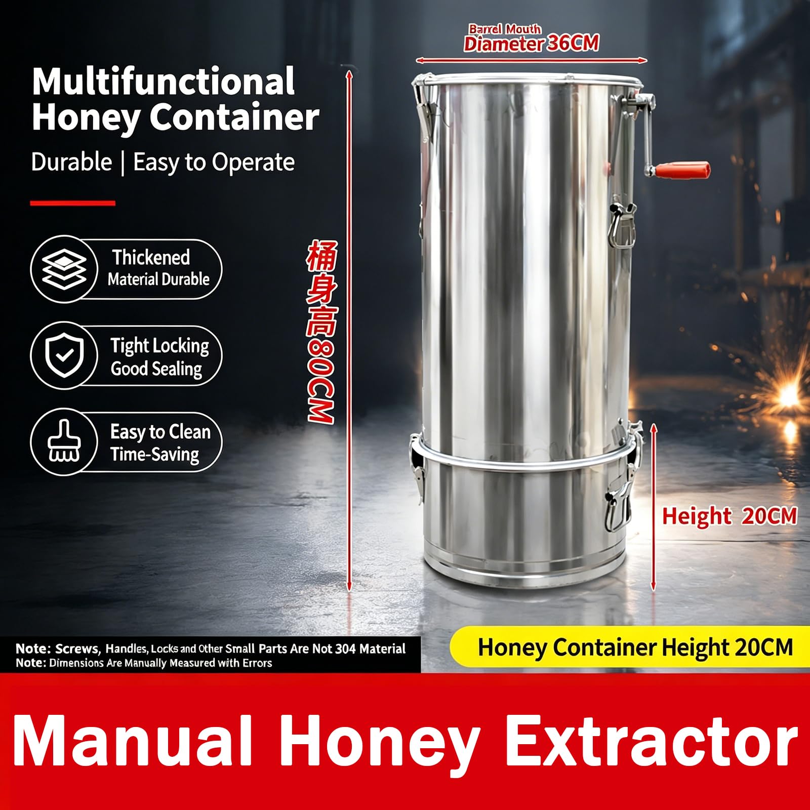Extractor De Miel Manual, De Acero Inoxidable, Para Apicultura, Con Doble Capa De Filtro, Barril Desmontable Reforzado, Tambor Giratorio Para Panales, Para Pequeños Apiarios.