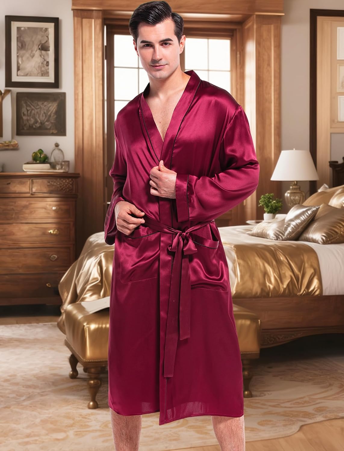 COLD POSH 19MM Mulberry Silk Robe Men Lightweight Kimono Long Bathrobe for Mens Summer Pajamas Set
