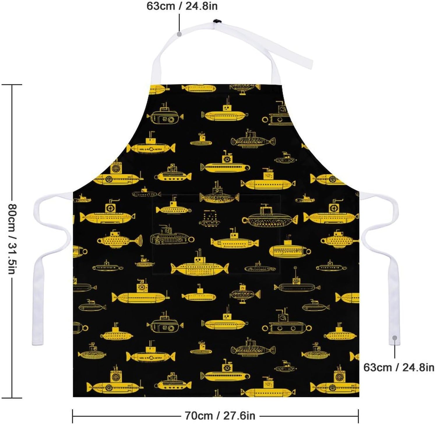 Submarine Pattern Funny Apron Chef Aprons with Pockets for Gardening Cooking Kitchen